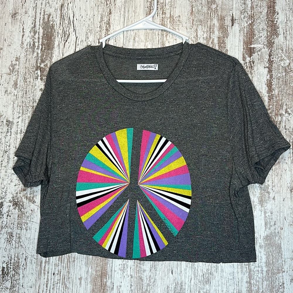 Lauren Moshi Peace Sign Multi Color Crop Top NWOT